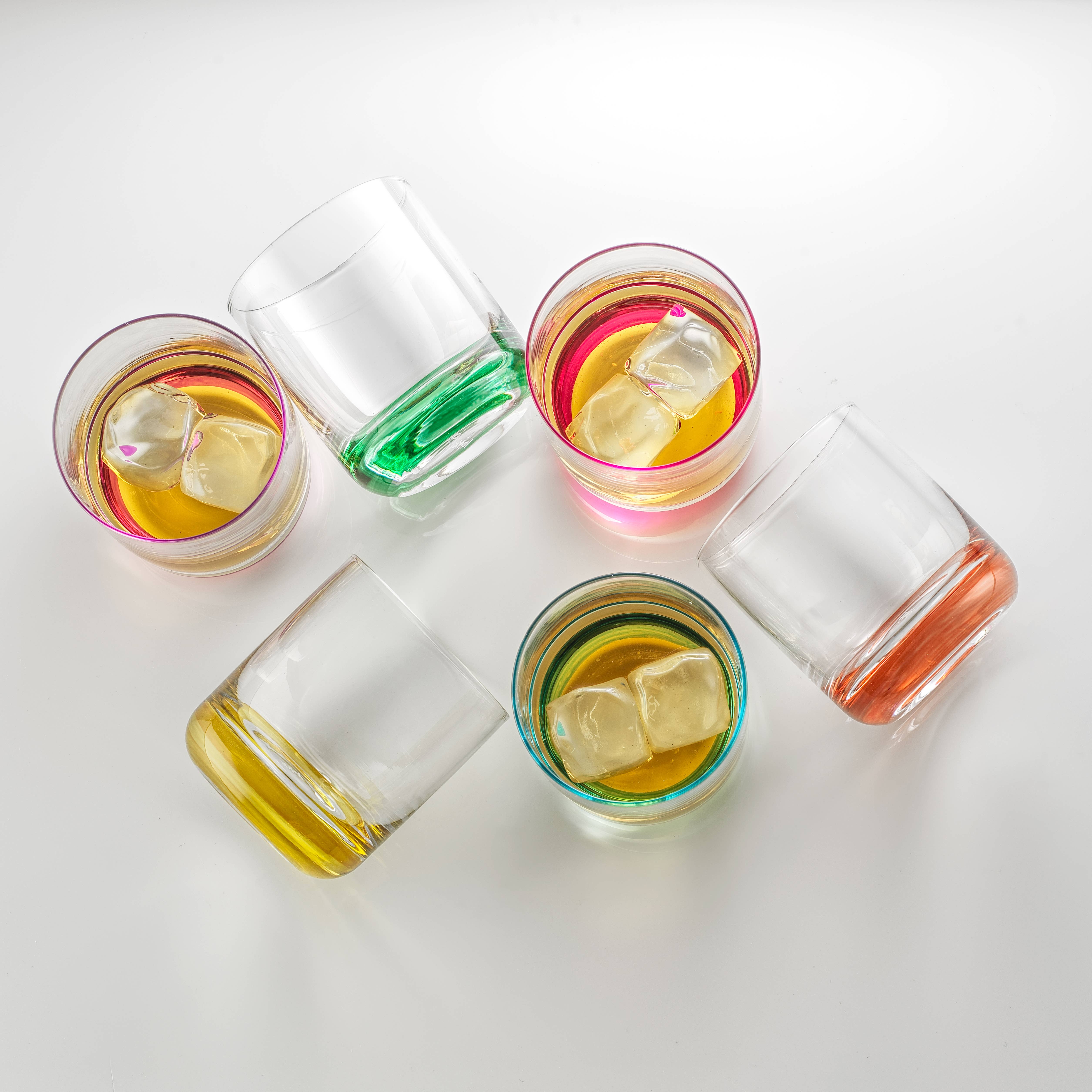 JoyJolt – Großhandel Cocktail-/Schnapsglas – JoyJolt Hue Whiskeyglas-Set, 6 bunte Gläser6