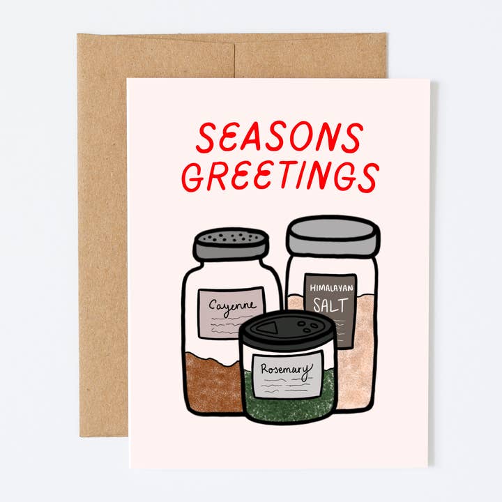 Seasons Greetings Punny Christmas Greeting Card for wholesale by Silly Goose Greeting Co.