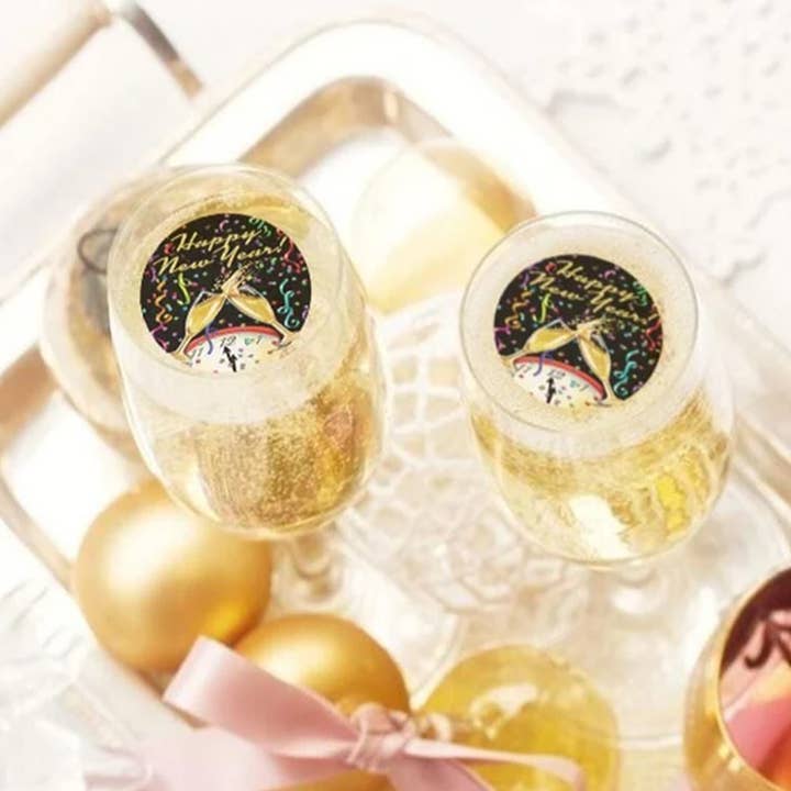 Bonne année avec horloge, décor de fête avec garnitures comestibles pour boissons pour la vente par Homespun Parties