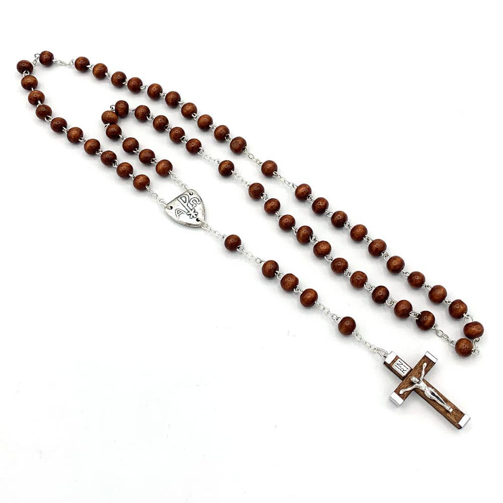 RM Trading – Colar de contas de oração por atacado – Terço Castanho Contas de Madeira Alpha Omega2