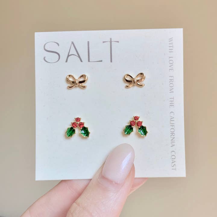 SALT by Sarah Curtis - Wholesale Stud/Post Earrings - CLASSIC CHRISTMAS STUD PACK | gold | holiday stud earrings