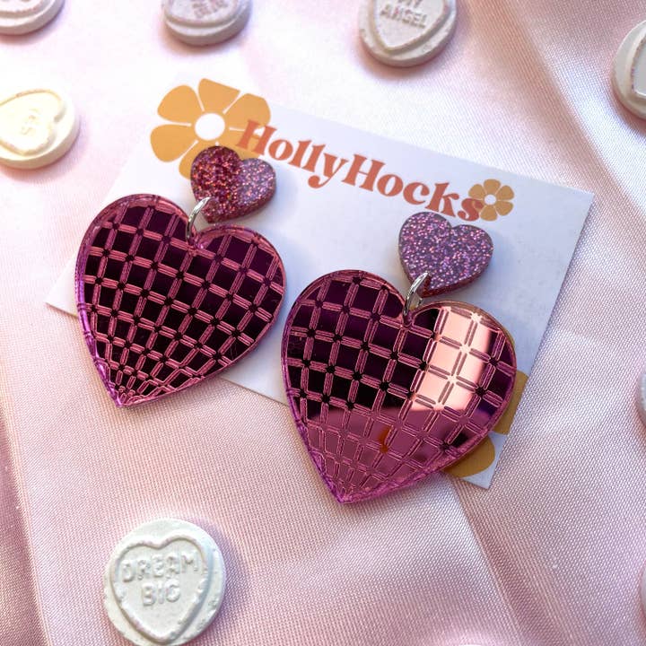 HollyHocks Jewellery - Wholesale Dangle earrings - Disco Love Heart Acrylic Earrings
