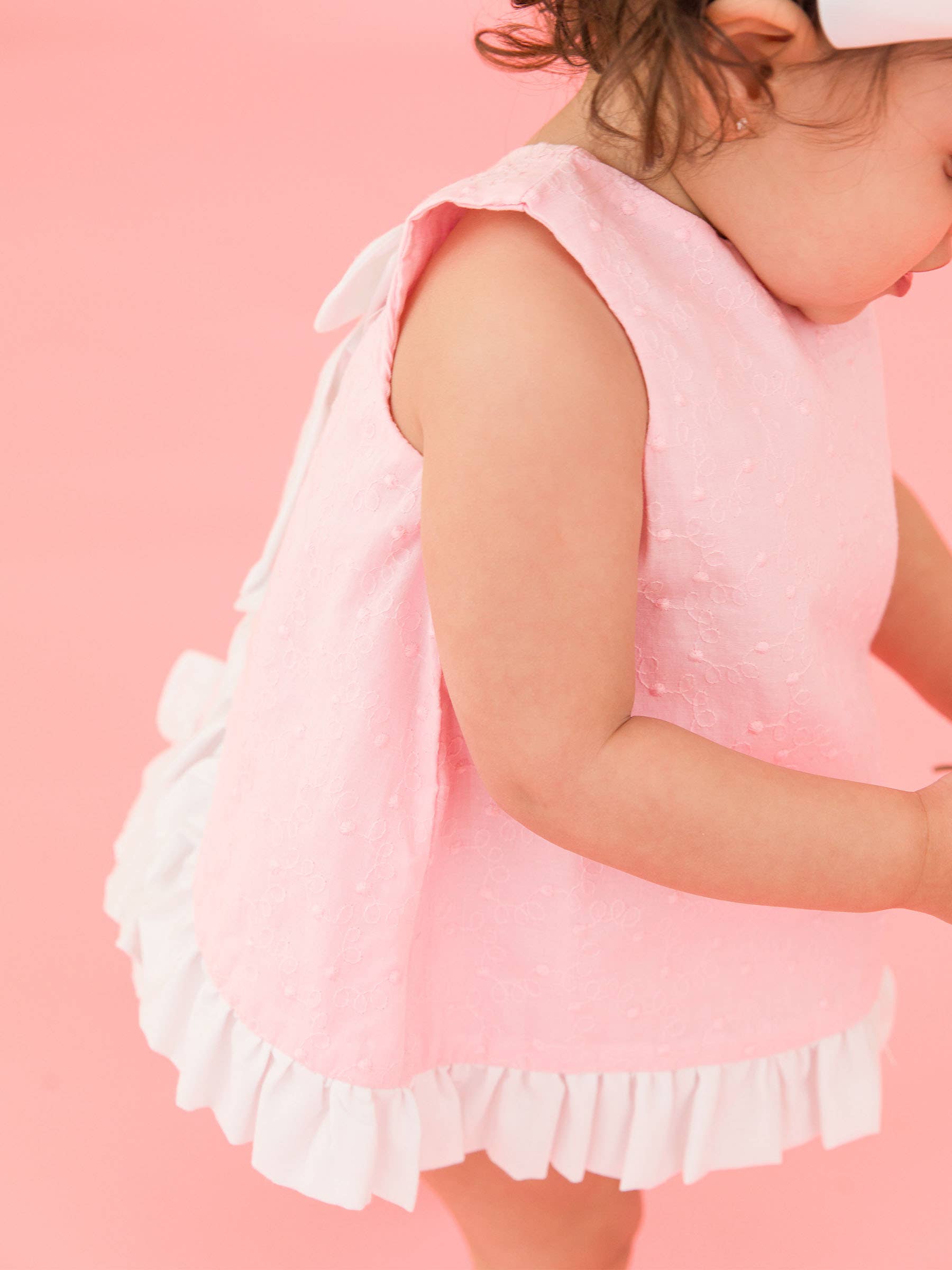 Baby Girls Pink & White Swiss Dot Swing Top & Bloomer Set for wholesale on Faire5