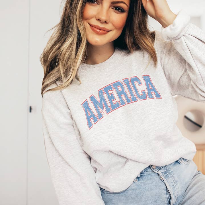 America College Block Crew Neck Sweatshirt for wholesale by Amy Anne Apparel Inc