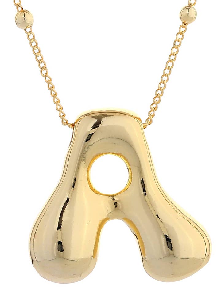 DJN330009 14K Dipped Big Bubble Letter Initial Necklace for wholesale by MiMi Wholesale
