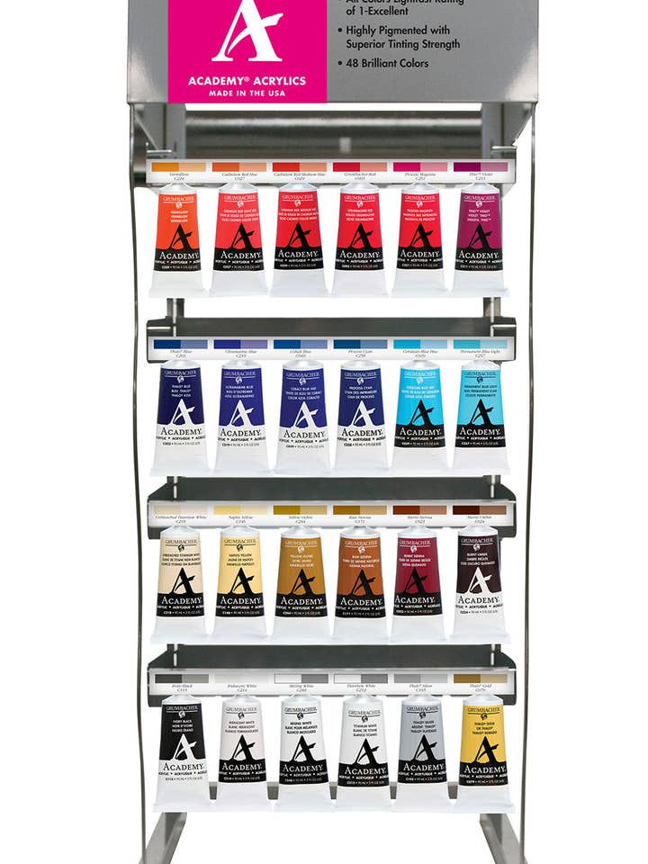 Academy Acrylic 90ml, 48 Color Assortment With Metal Rack for wholesale by Chartpak, Inc.