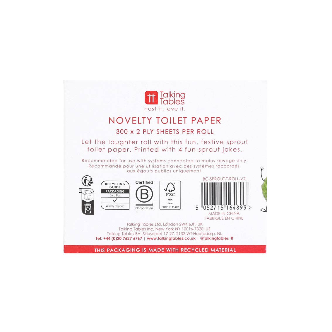 Talking Tables EU - Wholesale Toilet Paper - Sprout Toilet Roll | Christmas Gift | Stocking Filler2