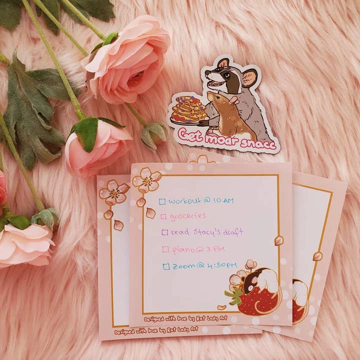 Strawberry Rat Pastel Pink Memo Pad for wholesale by Rat Lady Art