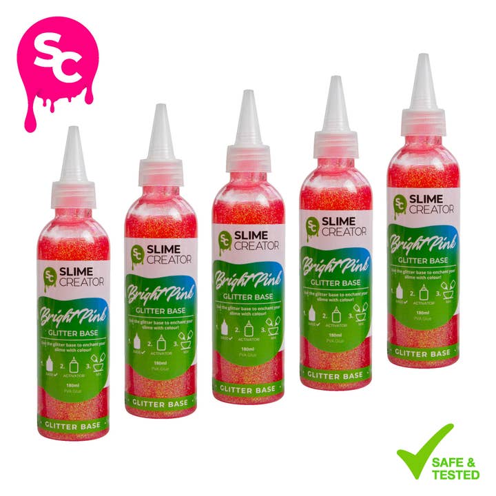 Slime Creator Glitter Base - Bright Pink - 180ml Bottle - Sparkling Pink Glitter for DIY Slime Making - Pack of 10 for wholesale by Tonic Studios