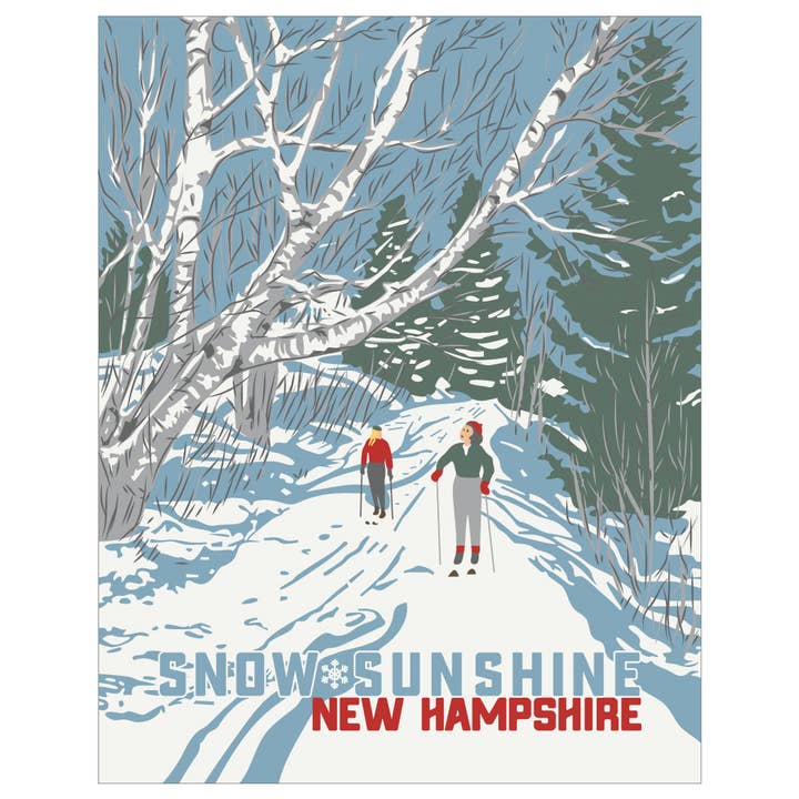 5" x 7 Snow & Sunshine New Hampshire X Country Skiers Card for wholesale by Fridgedoor