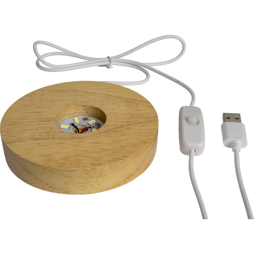 Kheops International - Wholesale Decorative Tabletop Object - Wood LED Light Display Base w/ Usb Cord Large - White (Each)0
