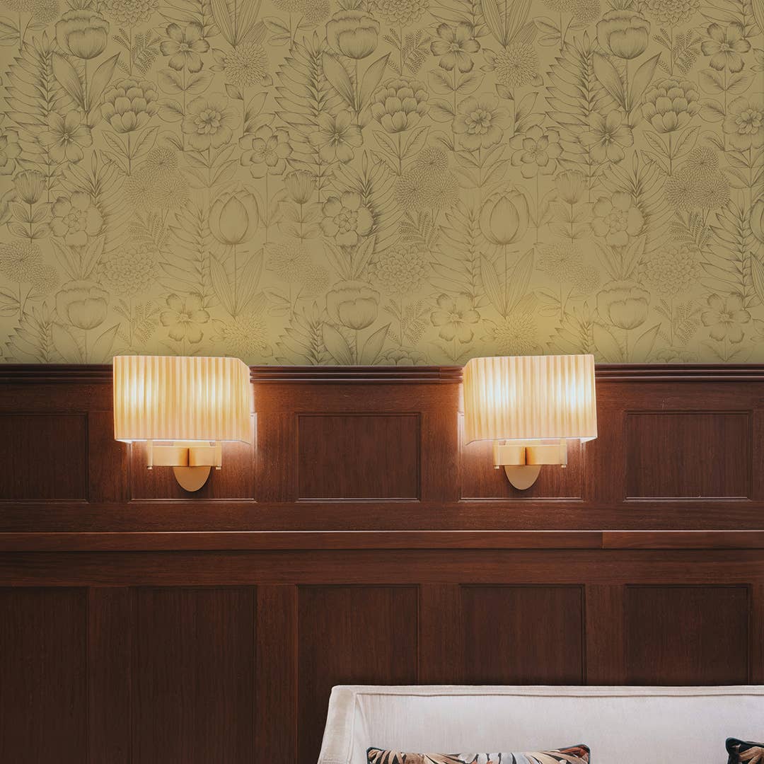 Tempaper & Co ® - Vente Papier peint - Papier peint à décoller et à coller Homestead Floral Gold, 28 pieds carrés2