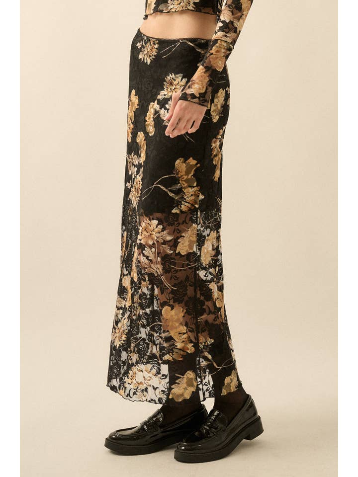 Black Floral-Print Lace Maxi Skirt for wholesale on Faire3