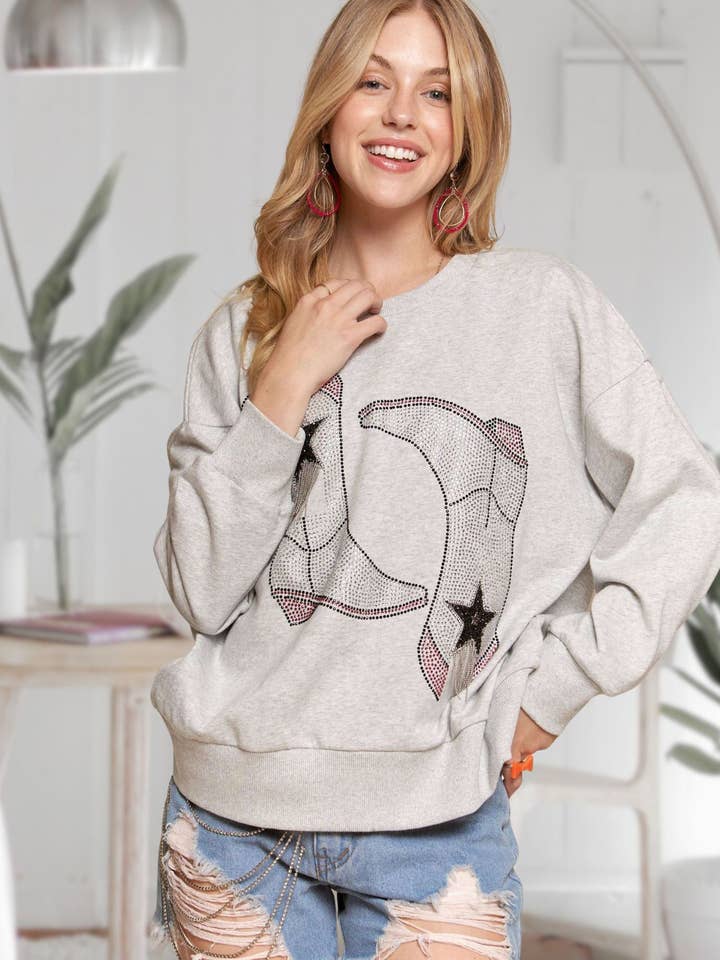 FELPA CON SPALLE CADENTI E STRASS - CET3427 per la vendita all'ingrosso da parte di ADORA LA