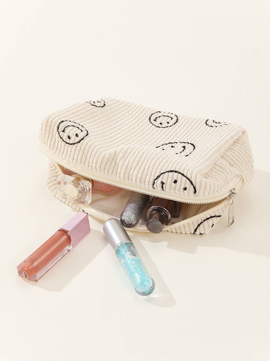 Vanilla Monkey - Wholesale Makeup/Cosmetic Bag - Smiley Face Corduroy Cosmetic Pouch Bag3