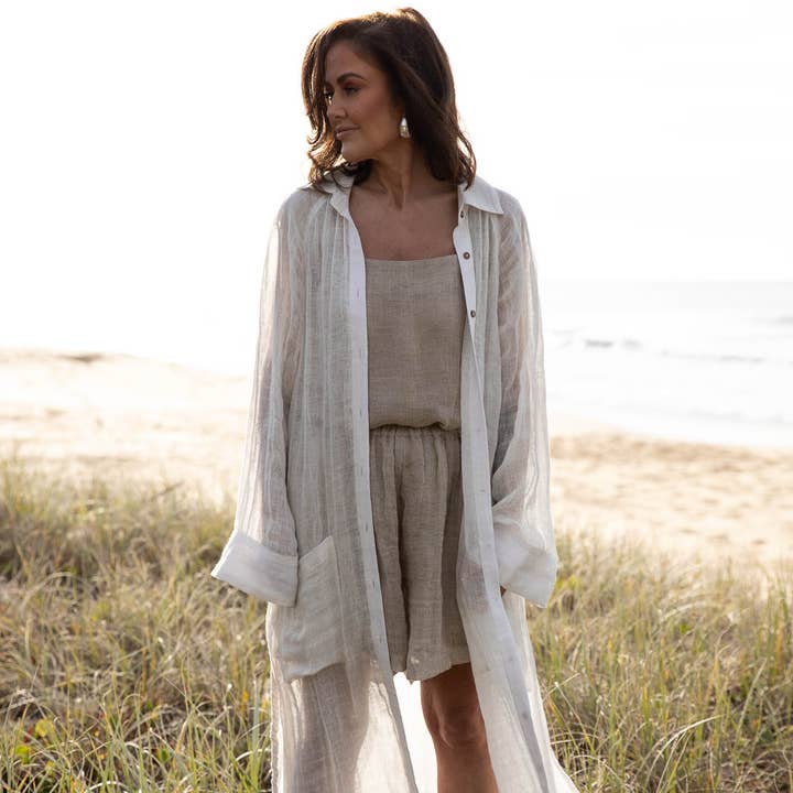 Desert Linen Duster - Off White for wholesale by Eadie Lifestyle