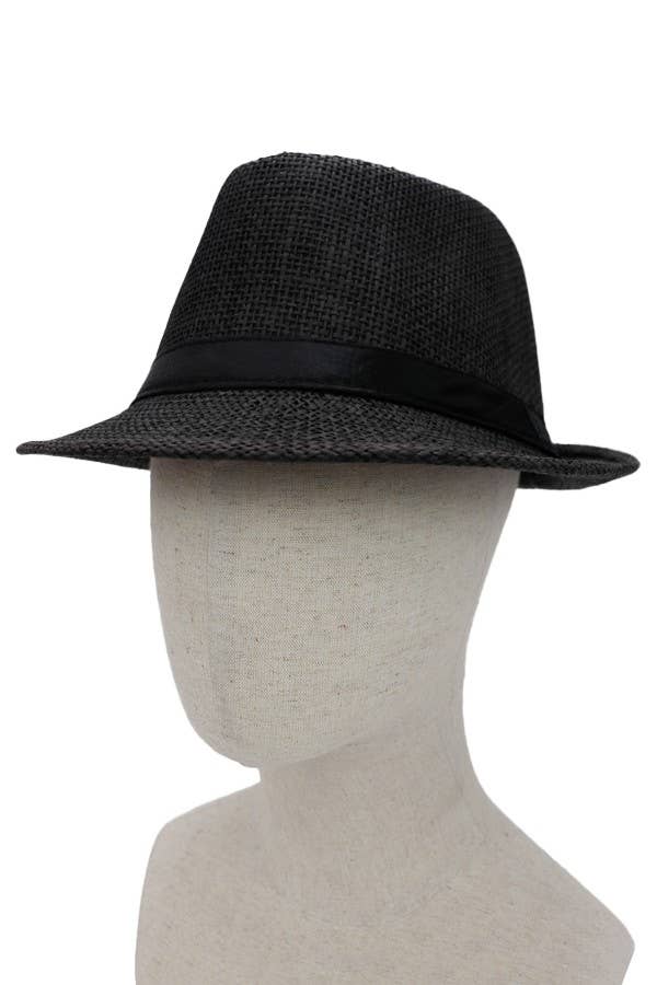 Cap Zone - Wholesale Straw Hat - Women's - Black Band Decor Open Weave Paper Straw Fedora4