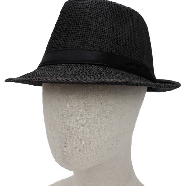 Cap Zone - Wholesale Straw Hat - Women's - Black Band Decor Open Weave Paper Straw Fedora4