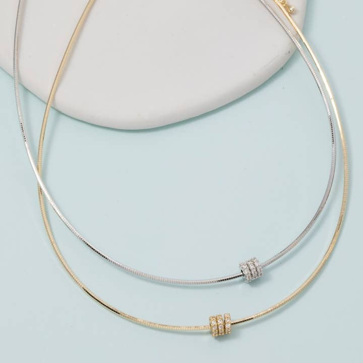 Gold Dipped Cz Cylinder Pendant Necklace for wholesale by The Looks by Fame Accessories