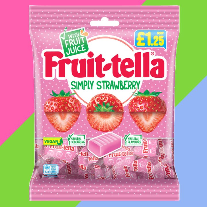 Fruit-tella Simply Strawberry 12x135g £1.25 PMP for wholesale by Gaffney's Sweets & Treats Wholesale