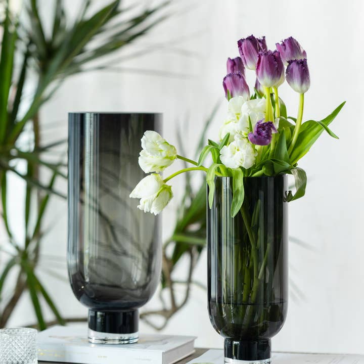 Element Accessories EU - Vente Vases - Vase en verre moderne de luxe, ambre et gris, modèles OMAHA 36 et 28 cm7