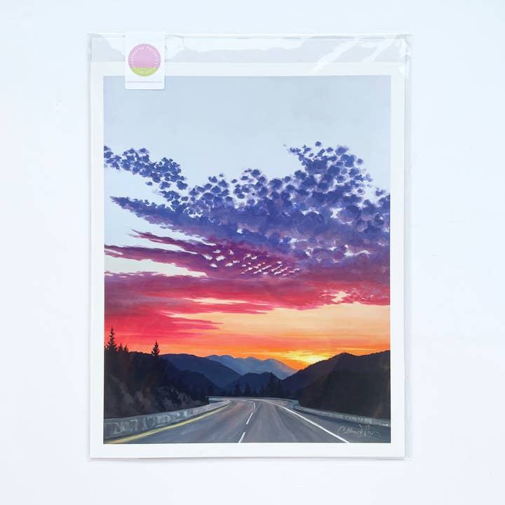 Mountain Road Colorful Sunset Landscape Art Print for wholesale by Catherine Freshley Art