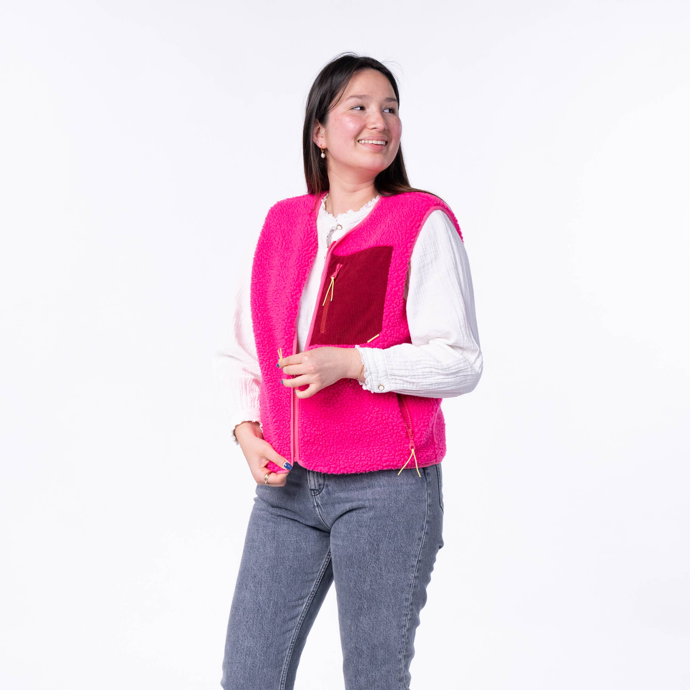BILLYBELT - Wholesale Outerwear Vest - Women's - Women's sleeveless zip-up sherpa vest Pink1