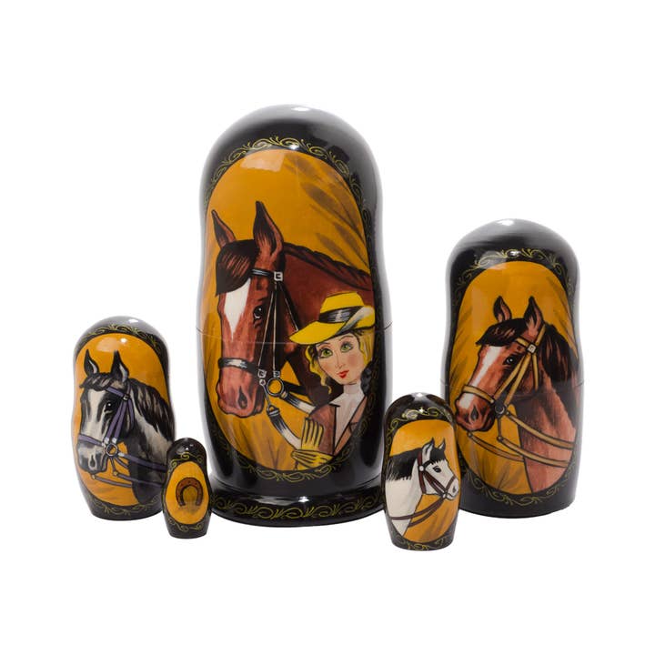 Muñeca de anidación de caballos inglesa 5pc./6" para venta al por mayor de Golden Cockerel