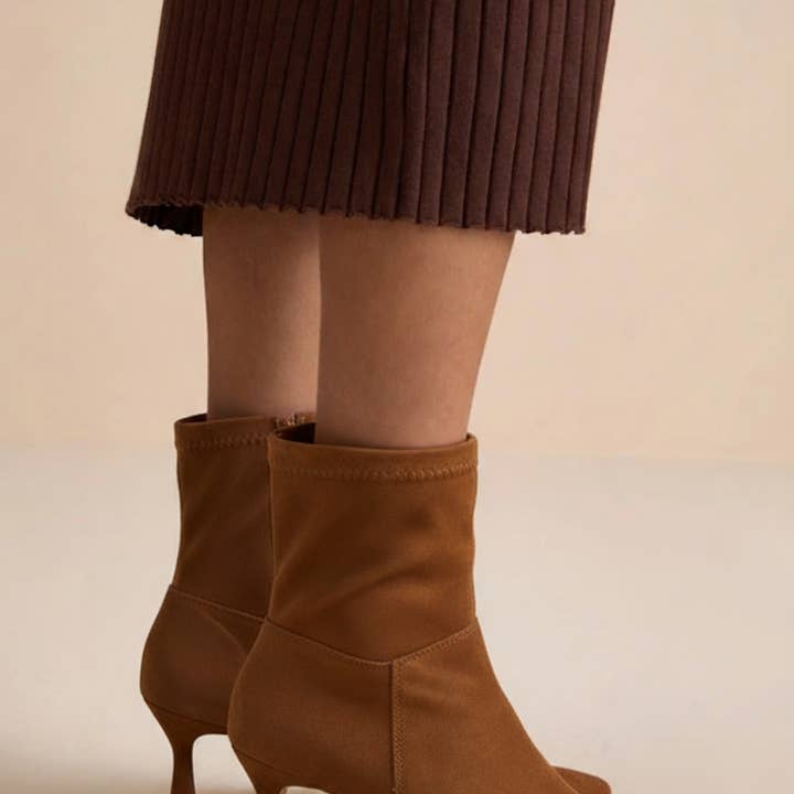 CH-MAURI-3 SUEDE POINTY TOE BOOTIE SEAM DETAIL for wholesale by Stella Shoes
