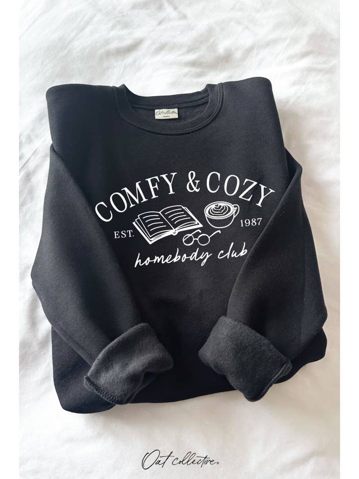 OAT COLLECTIVE - Wholesale Graphic Sweatshirt - Women's - COMFY AND COZY HOMEBODY CLUB Graphic Sweatshirt
