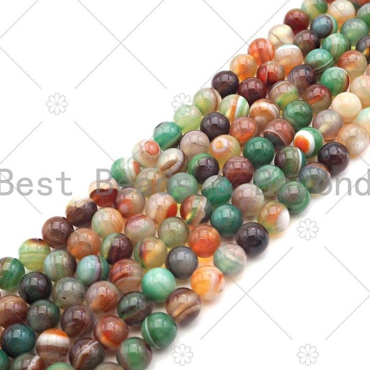 BestBeads&Beyond - Wholesale Beads - High Quality Green Brown Banded Agate Smooth Round Beads, 6mm/8mm/10mm/12mm Agate, Natural Agate Beads, 15.5"Full Strand, Sku#UA2191