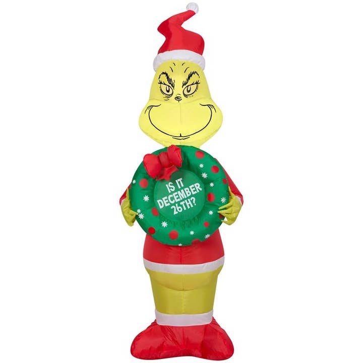 Everyday Supply Co - Wholesale Inflatables - GEMMY - 4ft LED Grinch with Wreath Inflatable