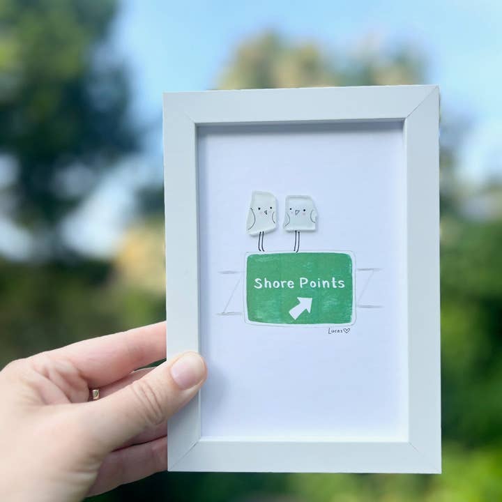 Sook & Hook - Wholesale Wall Sign - Shore Points Sign with Sea Glass Birds0