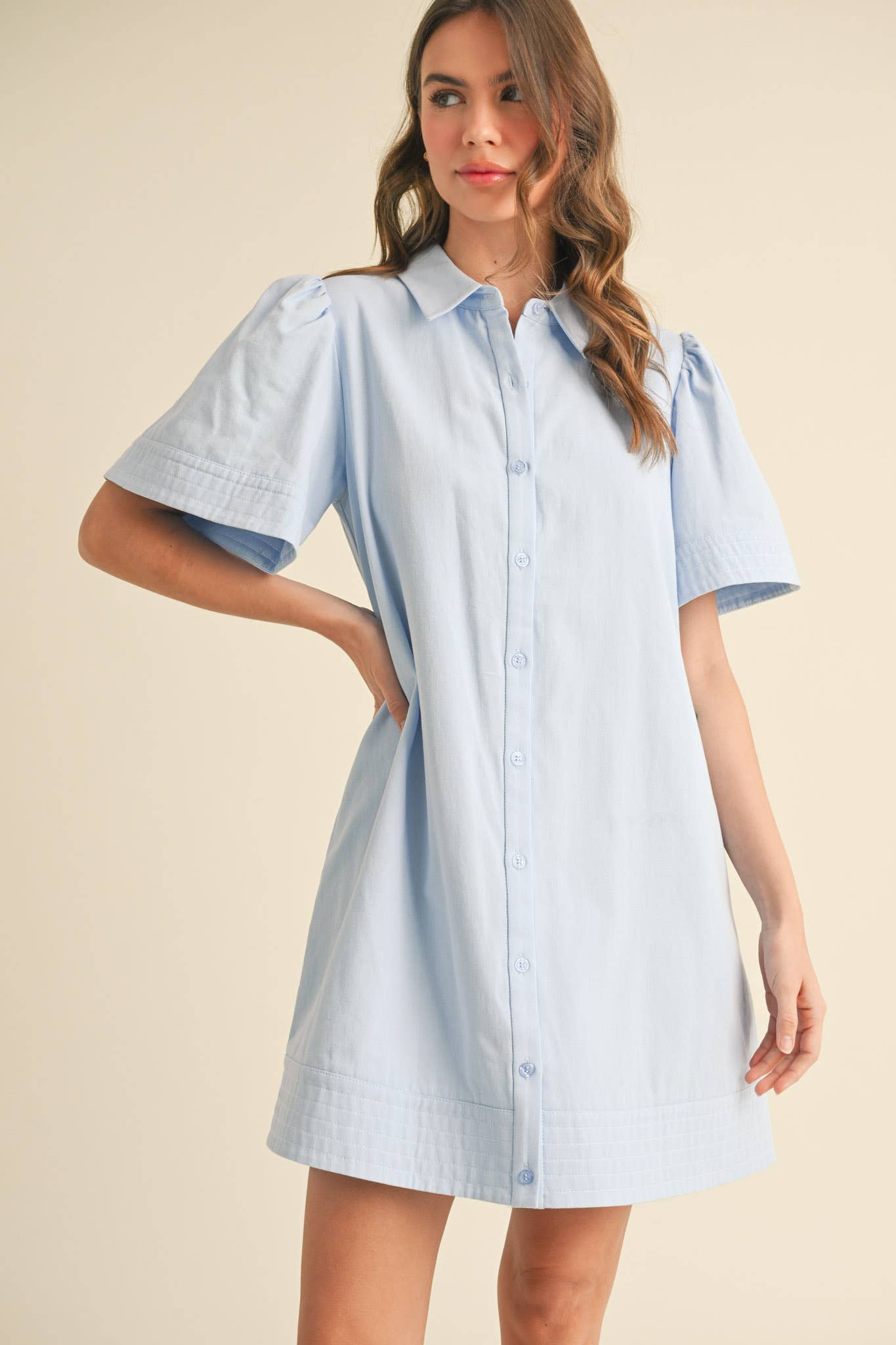 &MERCI - Wholesale Dress - Women's - SHORT SLEEVE BUTTON DOWN MINI DRESS MDR357219