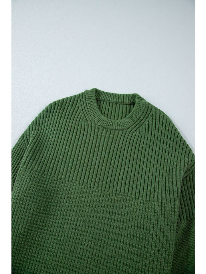 Vineyard Green Solid Textured Knit Crewneck Sweater for wholesale on Faire7