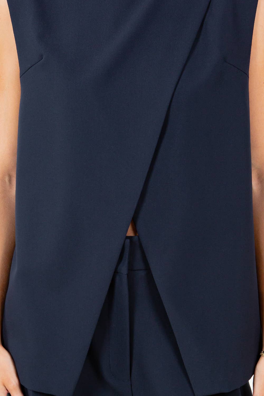 OVERLAP DETAILED WOVEN SLEEVELESS TOP - DK NAVY for wholesale on Faire3
