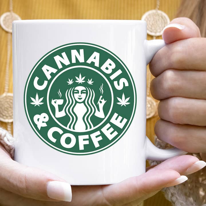 House Of Rodan - Wholesale Coffee Mug - Cannabis And Coffee - Funny Weed Parody Coffee Mug0