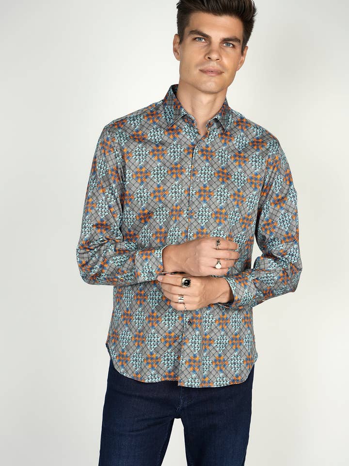 Grå Teal Skjorta Signaturkollektion för wholesale av Luchiano Visconti