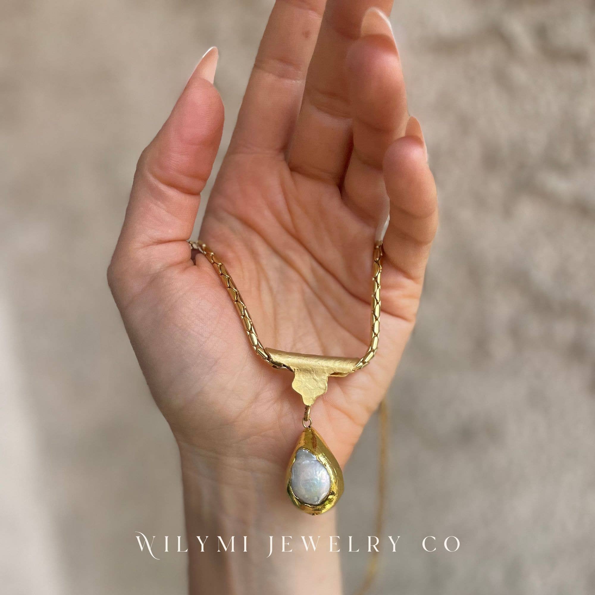 WILYMI Jewelry Co - Wholesale Pendant/Charm Necklace - HOW Chunk Drop 18" Necklace | Freshwater Pearl | Gold Filled4