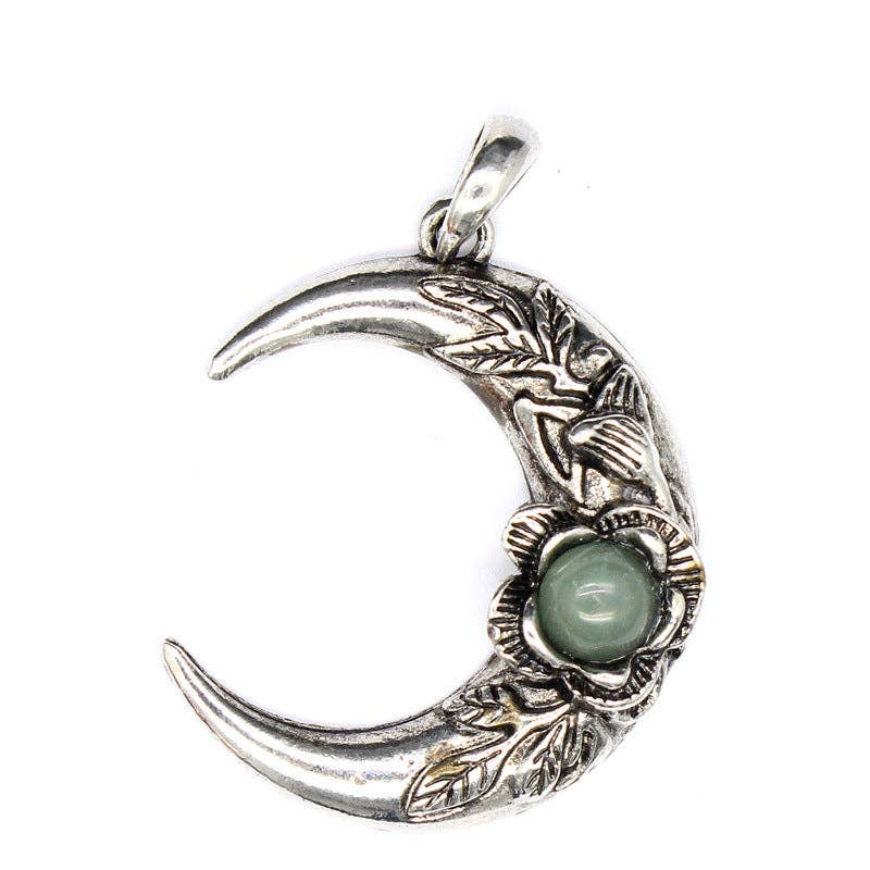 Mio Queena – wholesale Spiritual stone/crystal – Vintage Inlaid Stone Rose Moon Charm Pendant - CS/MS15