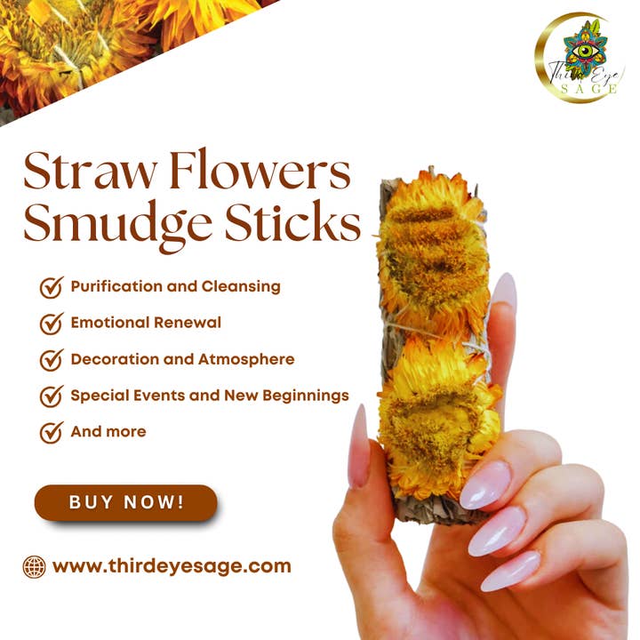Third Eye Sage - Wholesale Sage Bundle - Straw Flowers & White Sage 4" Smudge Sticks Bundle0