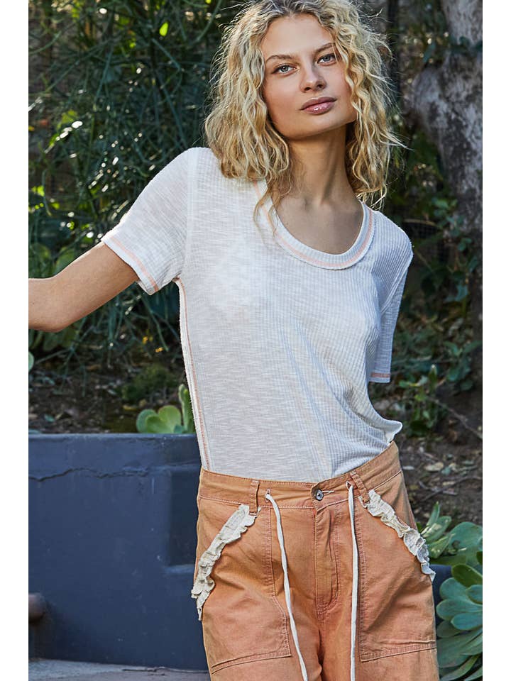 Pol Clothing - Wholesale Knit Top - Women's - Round neck short sleeve solid knit top SALE