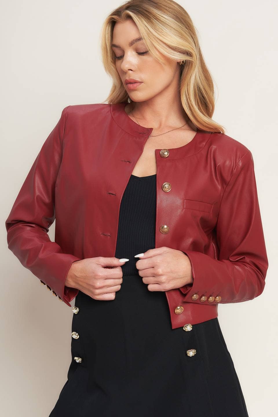 Red A faux leather bolero jacket - IJ10151 for wholesale on Faire