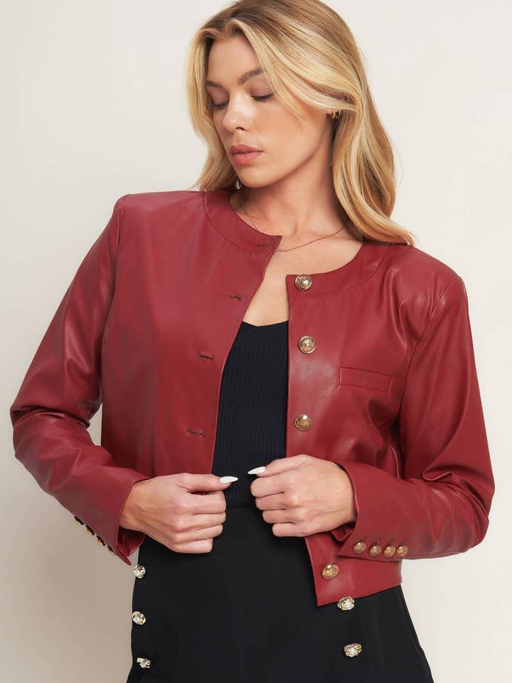 Red A faux leather bolero jacket - IJ10151 for wholesale on Faire0