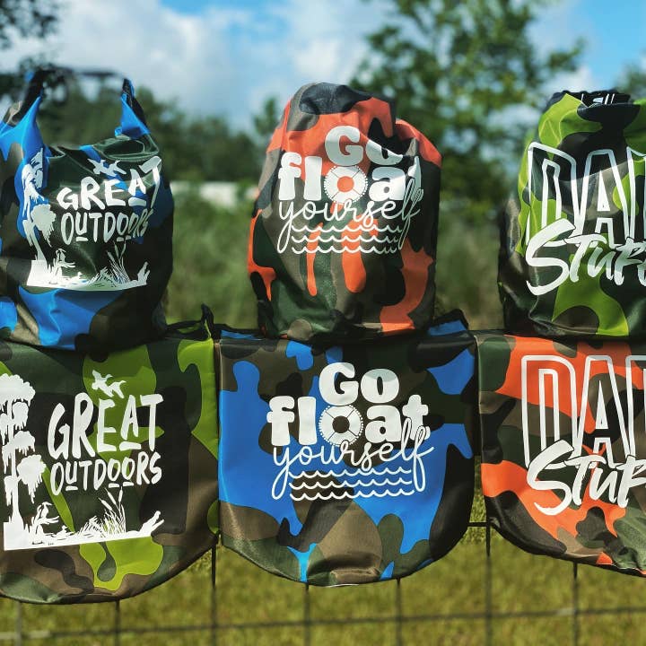 Camo Dry Bags - Go Float Yourself for wholesale by Pink House On River Road