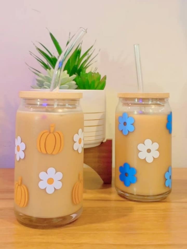 Daisy pumpkin can glass for wholesale by Pink pretty designs