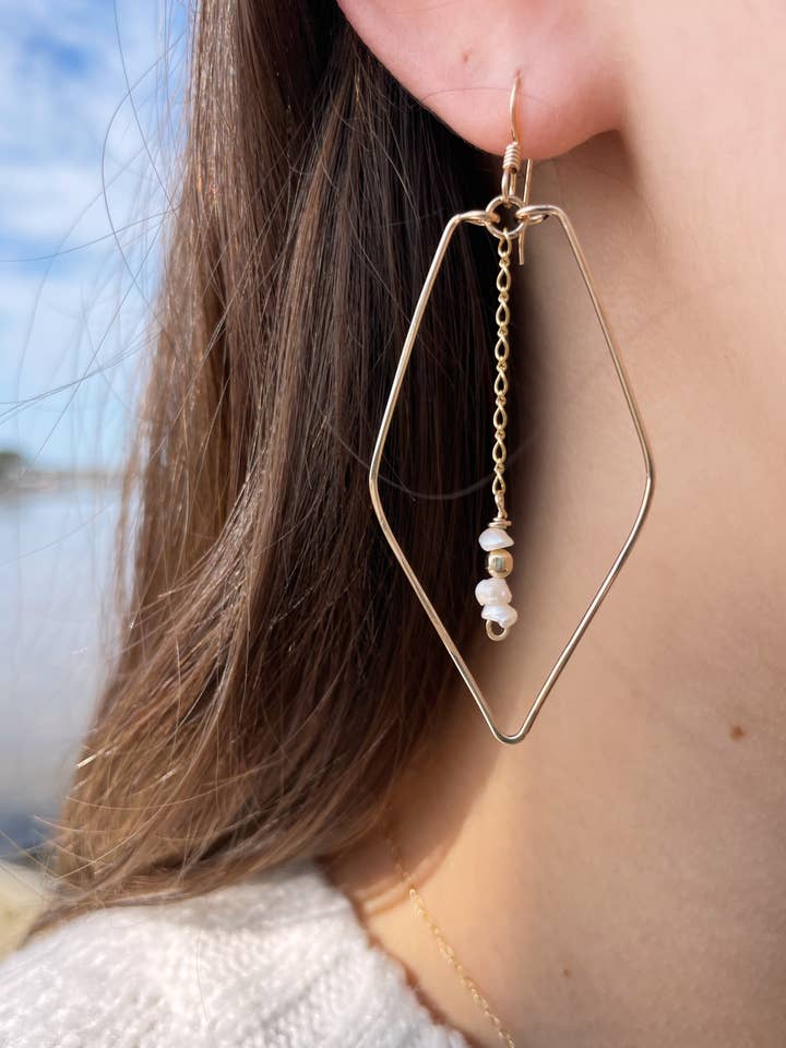 Diamond Chain Dangle Hoops | 14kt Gold Filled for wholesale by Quinn Sharp Handmade