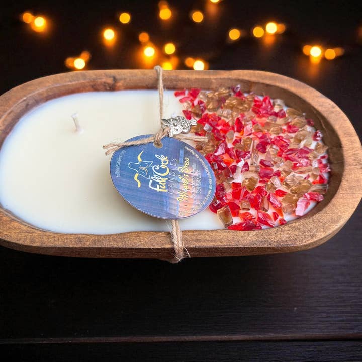 Full Circle Candles and Gifts - Wholesale Jar/Filled Candle - Wooden Dough Bowl Soy Candle | Wizard Theme | Buttery Brew | HP fans | Magical Charm and Pick Your House Colors