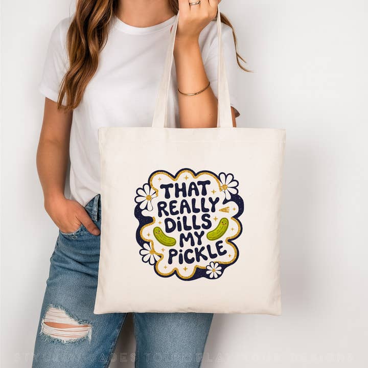 DaisyChainDesignCo - Wholesale Tote Bag - Women's - Dills My Pickle Canvas Tote Bag