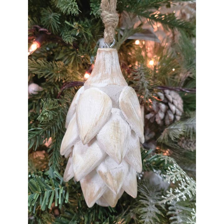 Wholesale Home Decor - Wholesale Decorative Tabletop Object - Wooden Hanging Pine Cone Ornament 7x3in